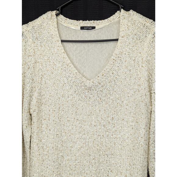 APT. 9! CREAM W/GOLD MINI SEQUINS DROP TAIL "BLOUSE" SWEATER! SZ M - Picture 3 of 8